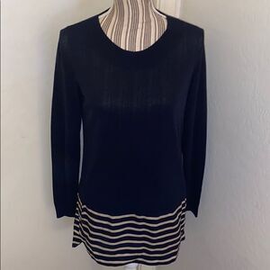 Akris Punto Blue White Stripes Twofer Illusion Top Casual Feminine